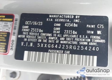 2024 Kia K5 Gt-Line z USA, uszkodzony, nr VIN 5XXG64J25RG254240